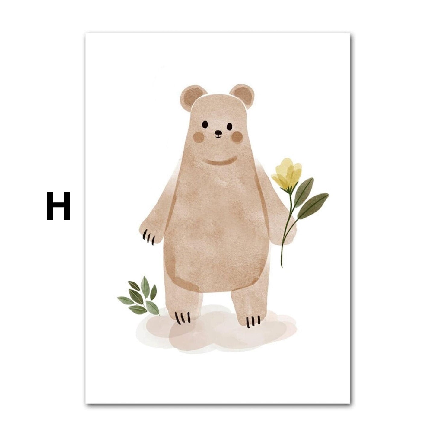 Poster Kinder süße Tiere im Boho Stil Bär Reh Regenbogen Vogel und Blume als Deko Print ohne Rahmen