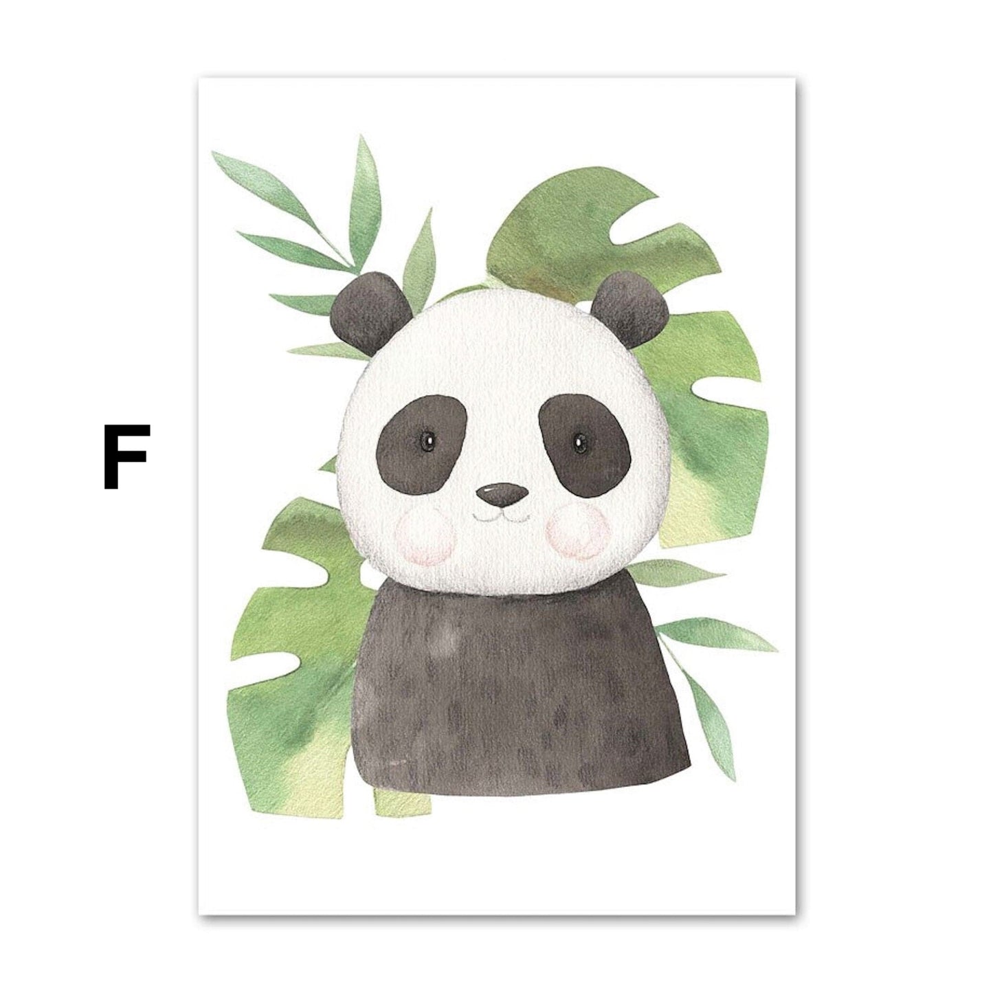 Poster Kinder süße Tiere mit Grünem Blatt Pandabär Giraffe Elefant Löwe Zebra Affe und Tiger als Deko Print ohne Rahmen