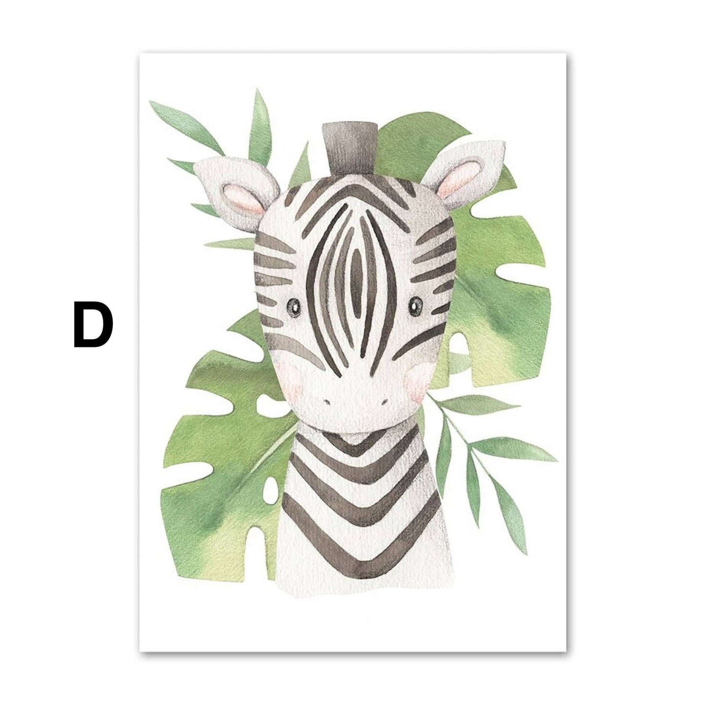Poster Kinder süße Tiere mit Grünem Blatt Pandabär Giraffe Elefant Löwe Zebra Affe und Tiger als Deko Print ohne Rahmen