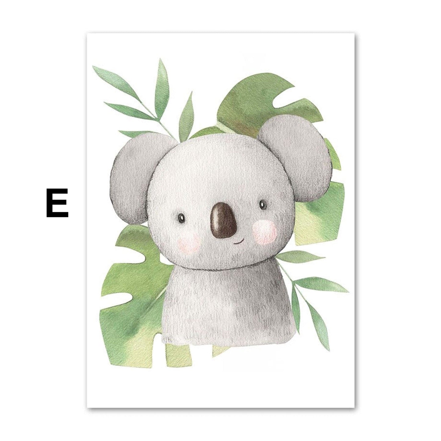 Poster Kinder süße Tiere mit Grünem Blatt Pandabär Giraffe Elefant Löwe Zebra Affe und Tiger als Deko Print ohne Rahmen