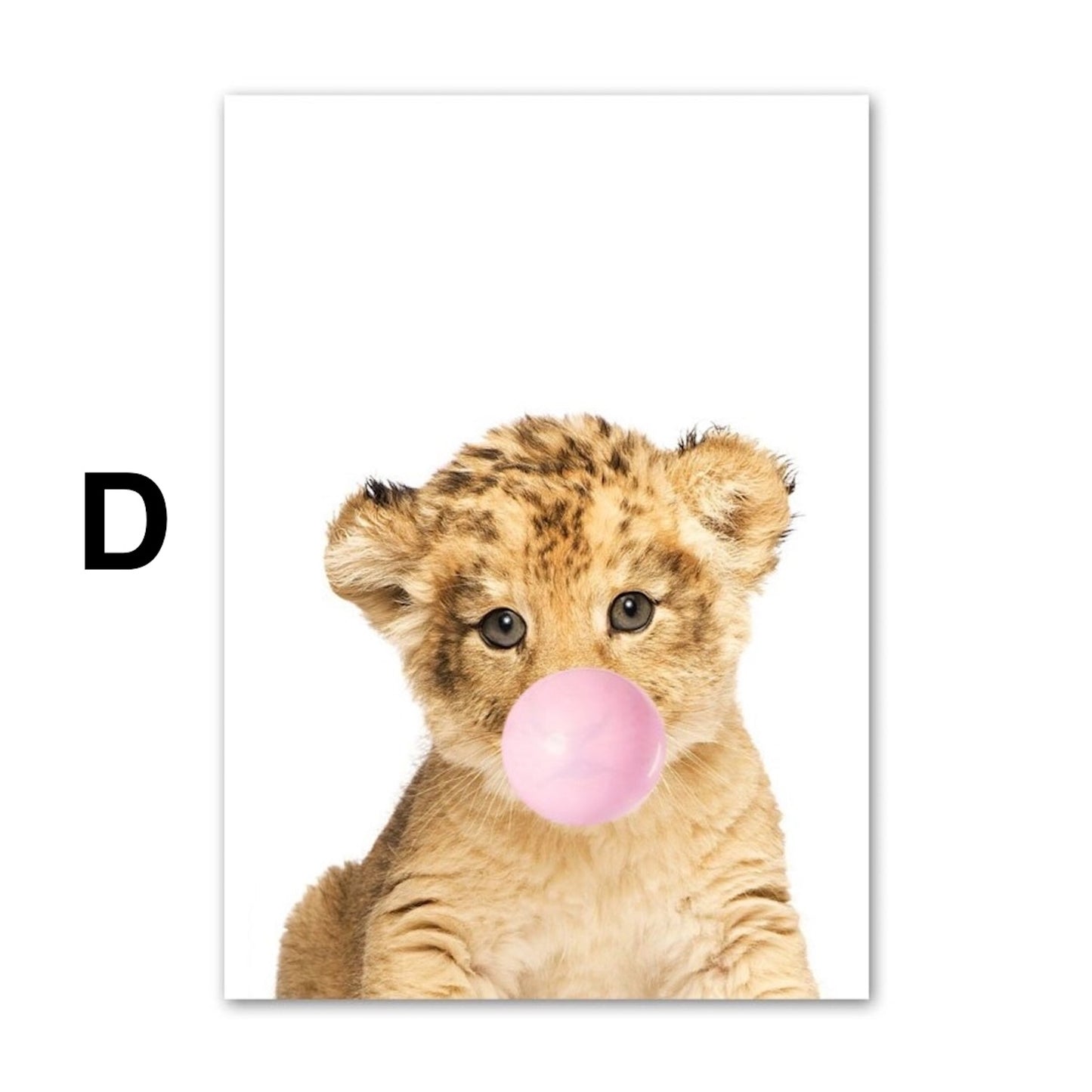 Poster Kinder Tiere mit rosa Kaugummi Giraffe Hase Igel Fuchs und Zebra als Deko Print ohne Rahmen