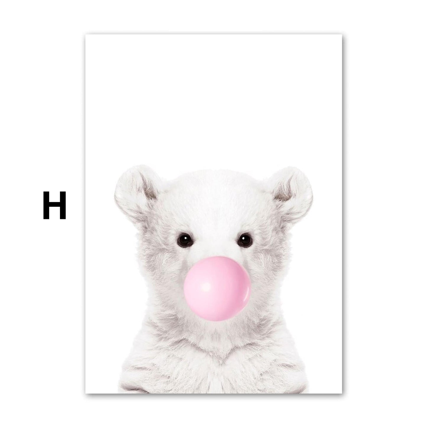 Poster Kinder Tiere mit rosa Kaugummi Giraffe Hase Igel Fuchs und Zebra als Deko Print ohne Rahmen