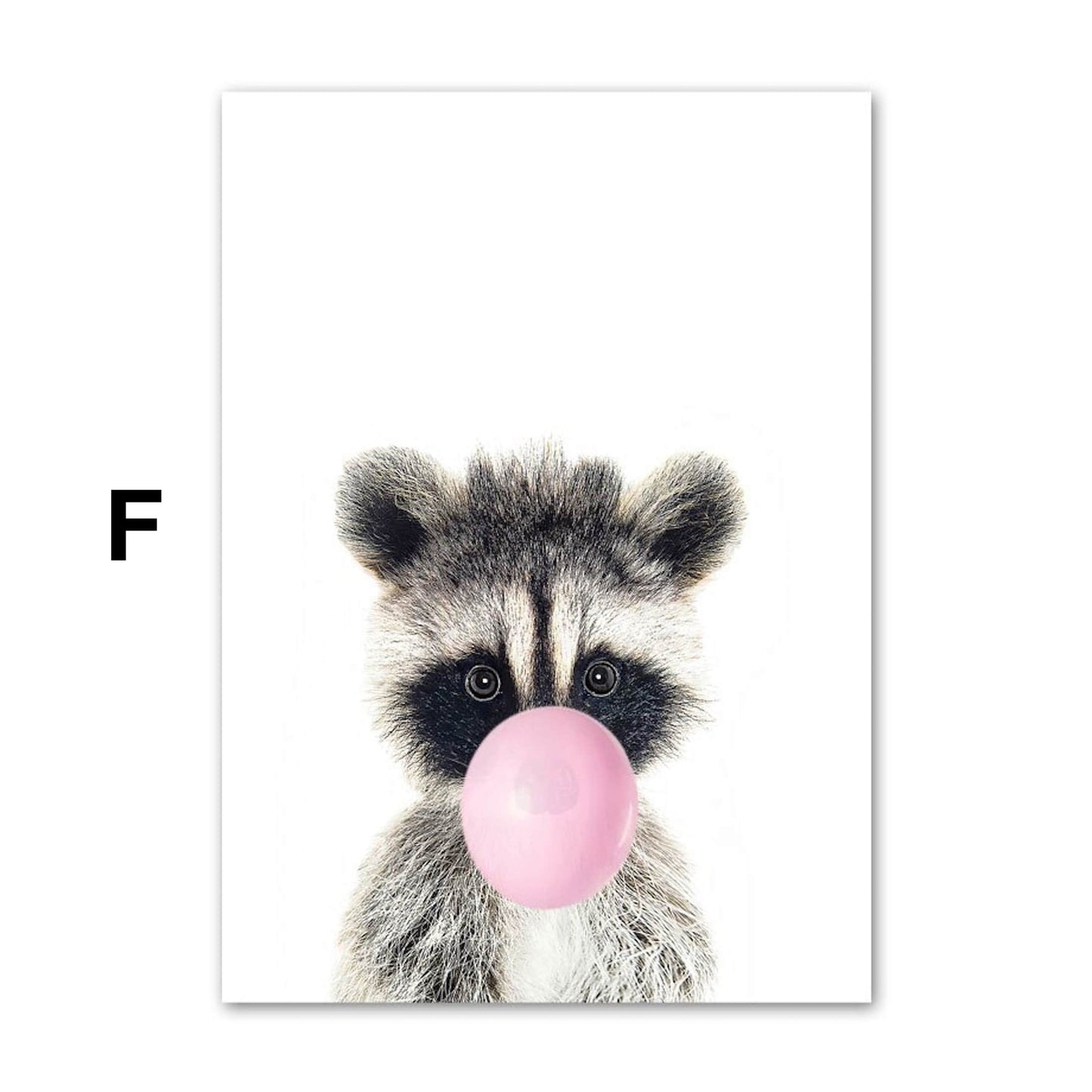 Poster Kinder Tiere mit rosa Kaugummi Giraffe Hase Igel Fuchs und Zebra als Deko Print ohne Rahmen
