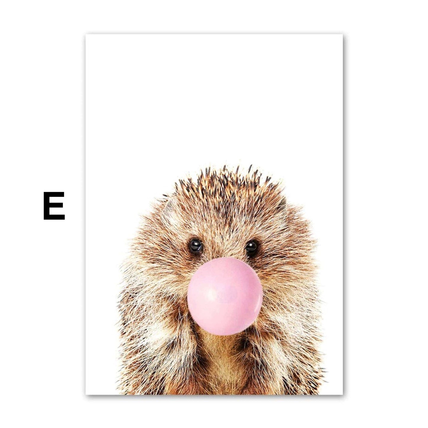 Poster Kinder Tiere mit rosa Kaugummi Giraffe Hase Igel Fuchs und Zebra als Deko Print ohne Rahmen