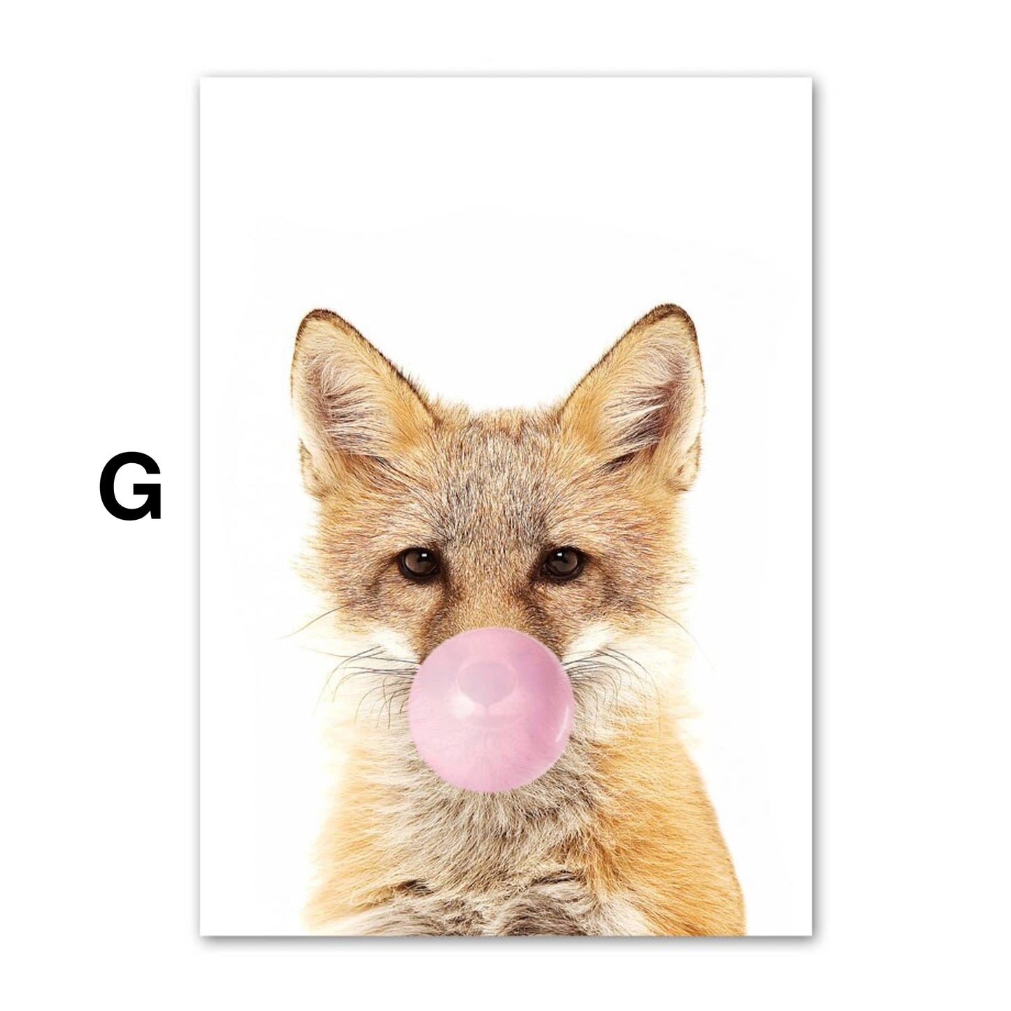 Poster Kinder Tiere mit rosa Kaugummi Giraffe Hase Igel Fuchs und Zebra als Deko Print ohne Rahmen