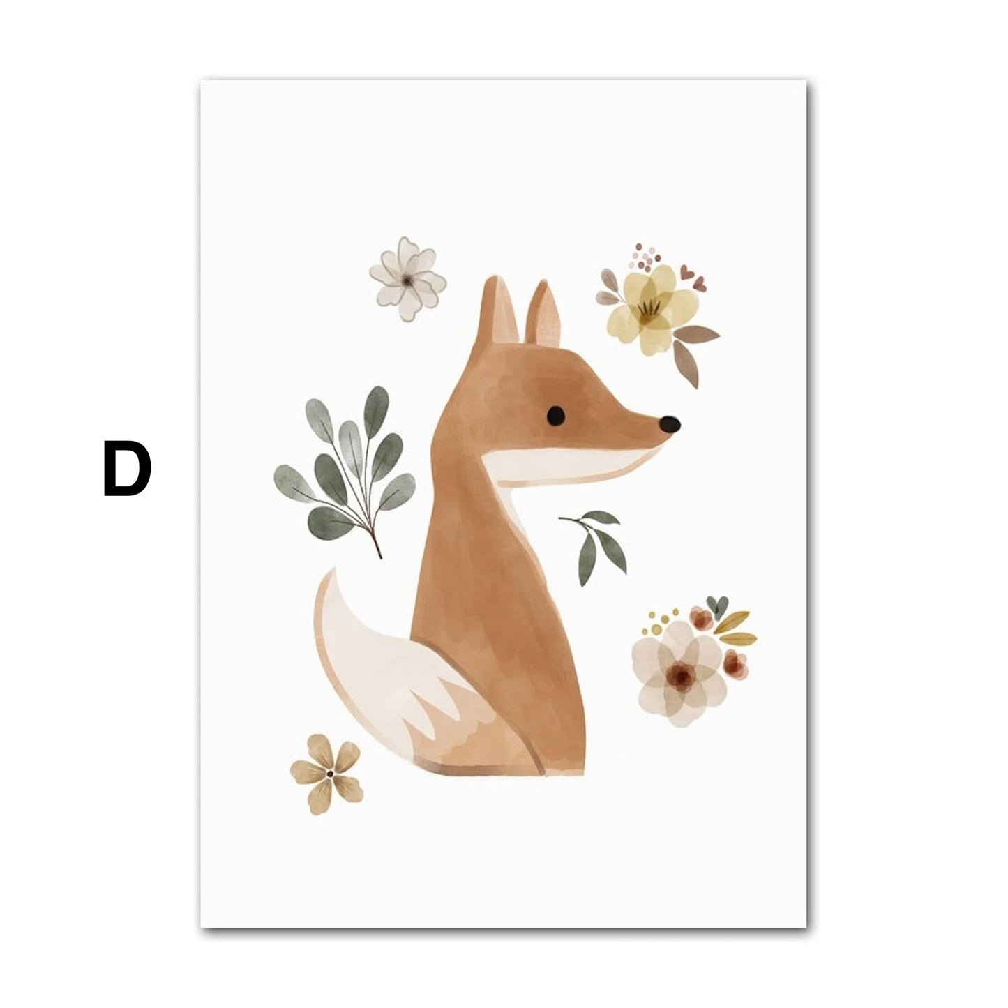 Poster Kinder Tiere Reh Eichhörnchen Fuchs Faultier und Schmetterlinge im Boho Stil als Deko Print ohne Rahmen