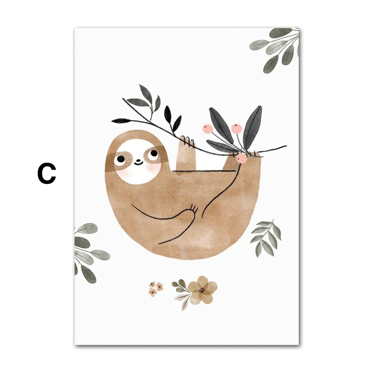 Poster Kinder Tiere Reh Eichhörnchen Fuchs Faultier und Schmetterlinge im Boho Stil als Deko Print ohne Rahmen