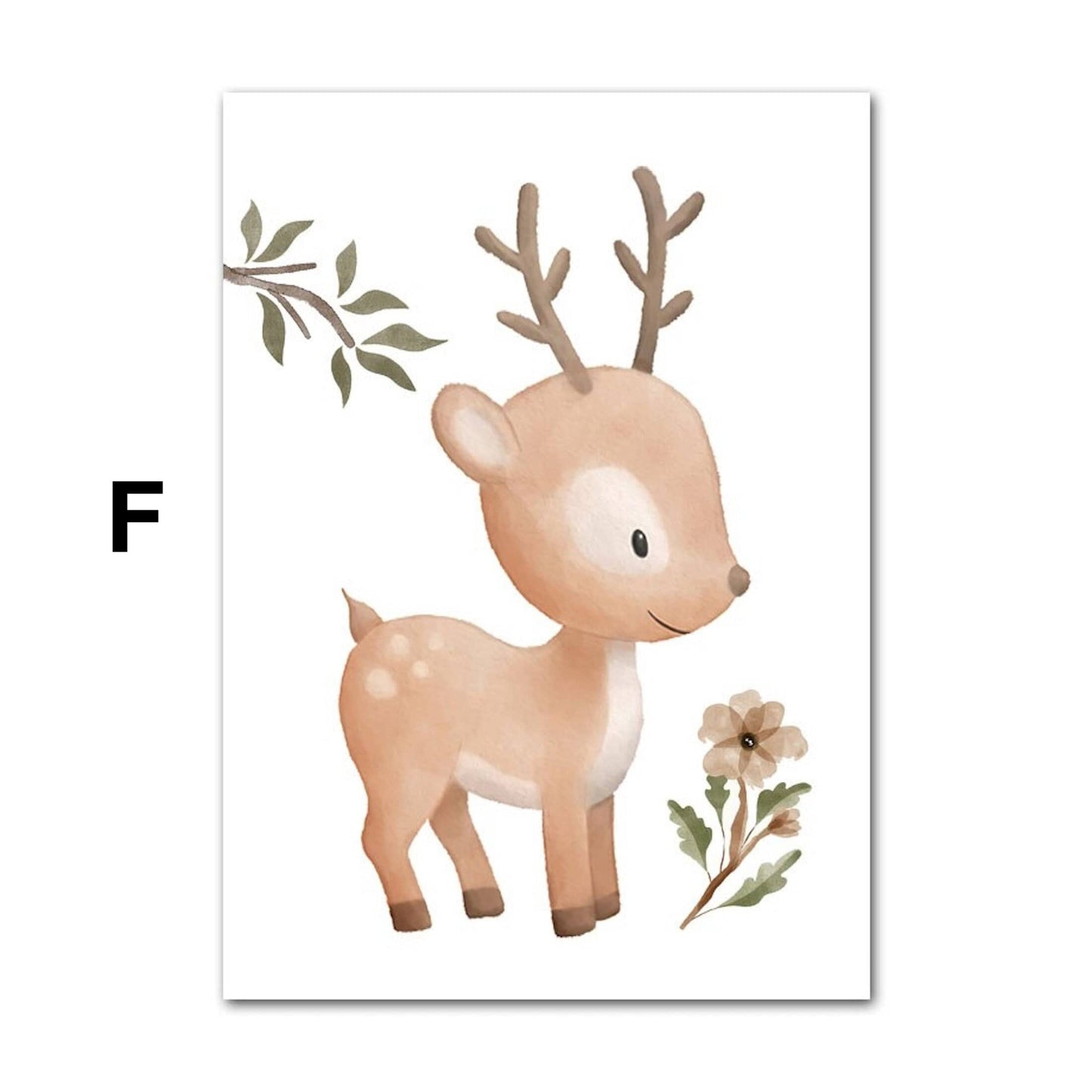 Poster Kinder Tiere Schmetterling Fuchs Eule Blumen Hase Reh und Bär als Deko Print ohne Rahmen