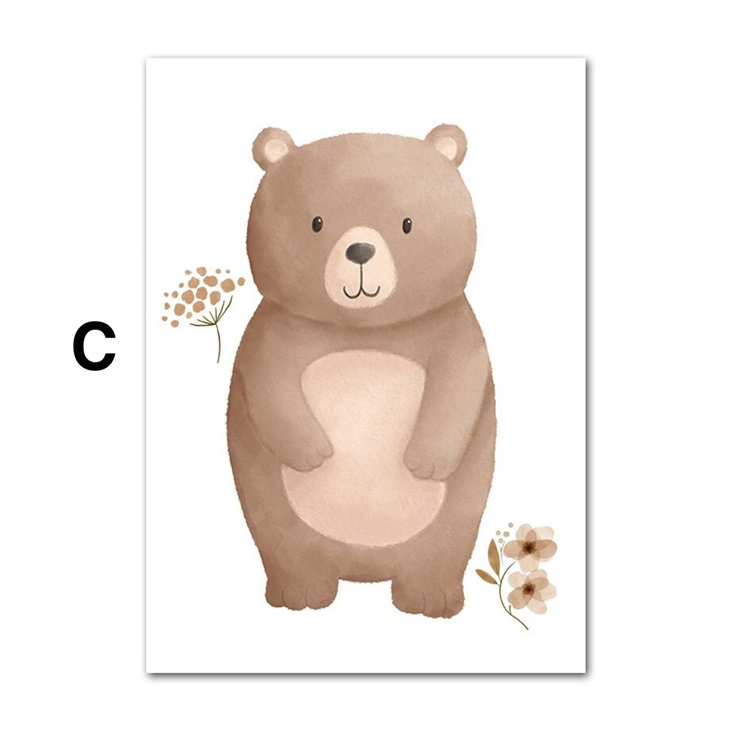 Poster Kinder Tiere Schmetterling Fuchs Eule Blumen Hase Reh und Bär als Deko Print ohne Rahmen