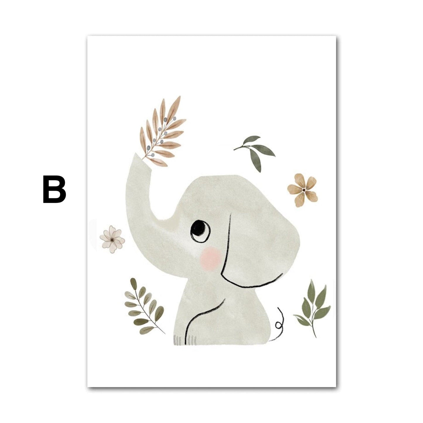 Poster Kinder Tiere Vogel Fuchs Elefant Giraffe Haselnuss Zweig Eichhörnchen als Deko Print ohne Rahmen
