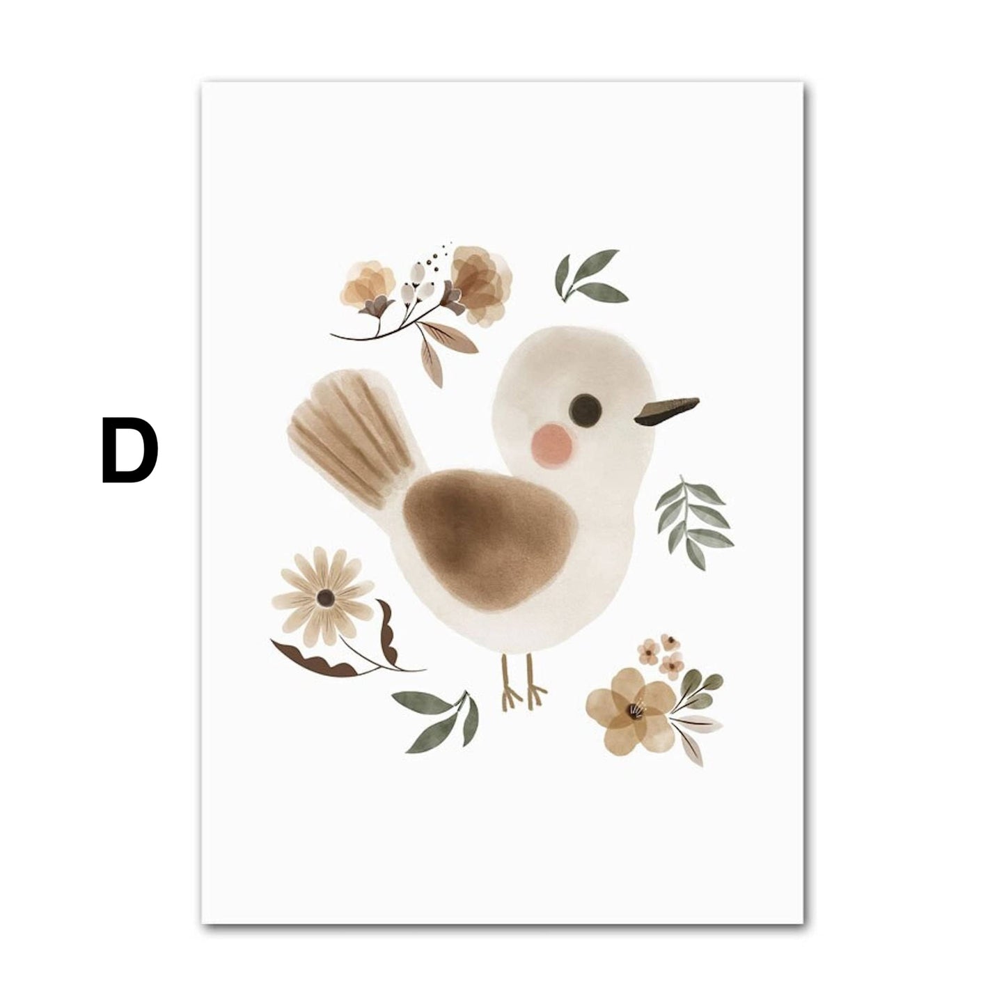 Poster Kinder Tiere Vogel Fuchs Elefant Giraffe Haselnuss Zweig Eichhörnchen als Deko Print ohne Rahmen
