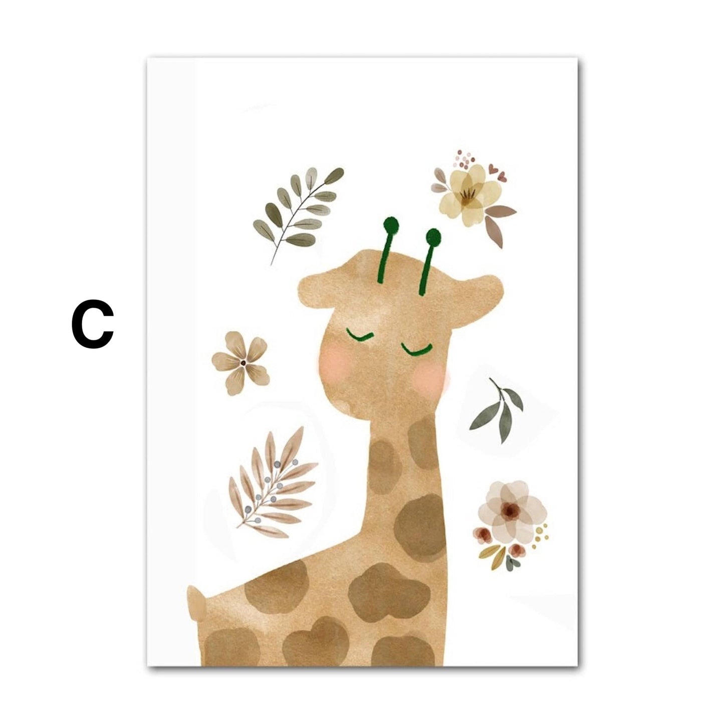 Poster Kinder Tiere Vogel Fuchs Elefant Giraffe Haselnuss Zweig Eichhörnchen als Deko Print ohne Rahmen