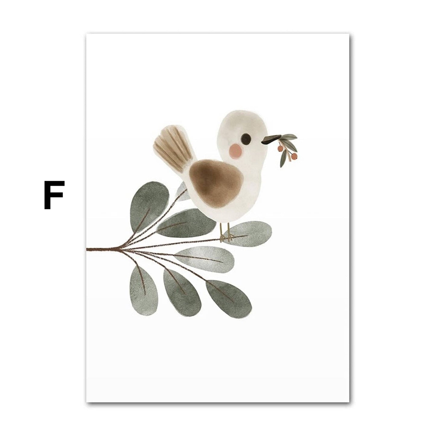 Poster Kinder Tiere Vogel Fuchs Elefant Giraffe Haselnuss Zweig Eichhörnchen als Deko Print ohne Rahmen