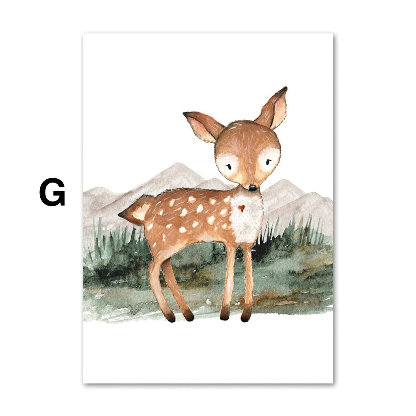 Poster Kinder Wald Tiere Fuchs Waschbär Reh Eule Fuchs Braunbär und Berge als Deko Print ohne Rahmen
