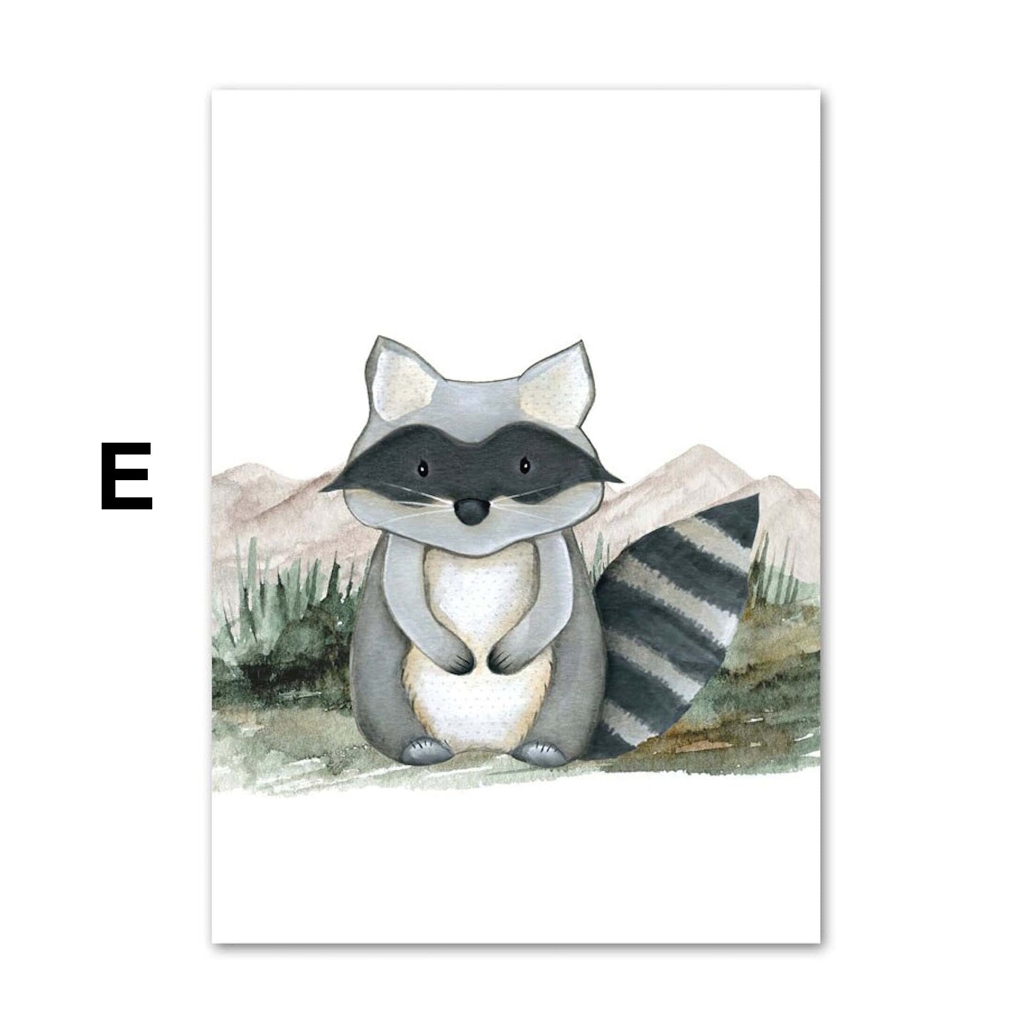 Poster Kinder Wald Tiere Fuchs Waschbär Reh Eule Fuchs Braunbär und Berge als Deko Print ohne Rahmen