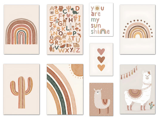Poster Kinderzimmer Alpaka Regenbogen Kaktus Zeichentrick · Kinderzimmer Bilder · Wand Deko · Kunst Druck · Deko Print · ohne Rahmen