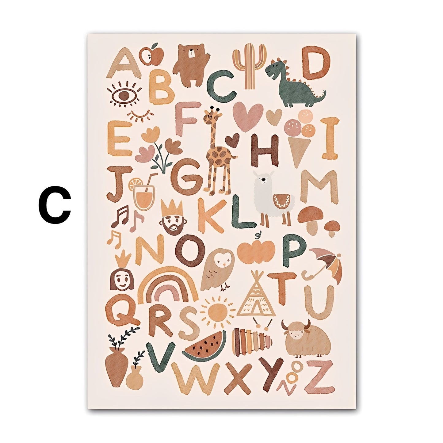 Poster Kinderzimmer Alpaka Regenbogen Kaktus Zeichentrick · Kinderzimmer Bilder · Wand Deko · Kunst Druck · Deko Print · ohne Rahmen