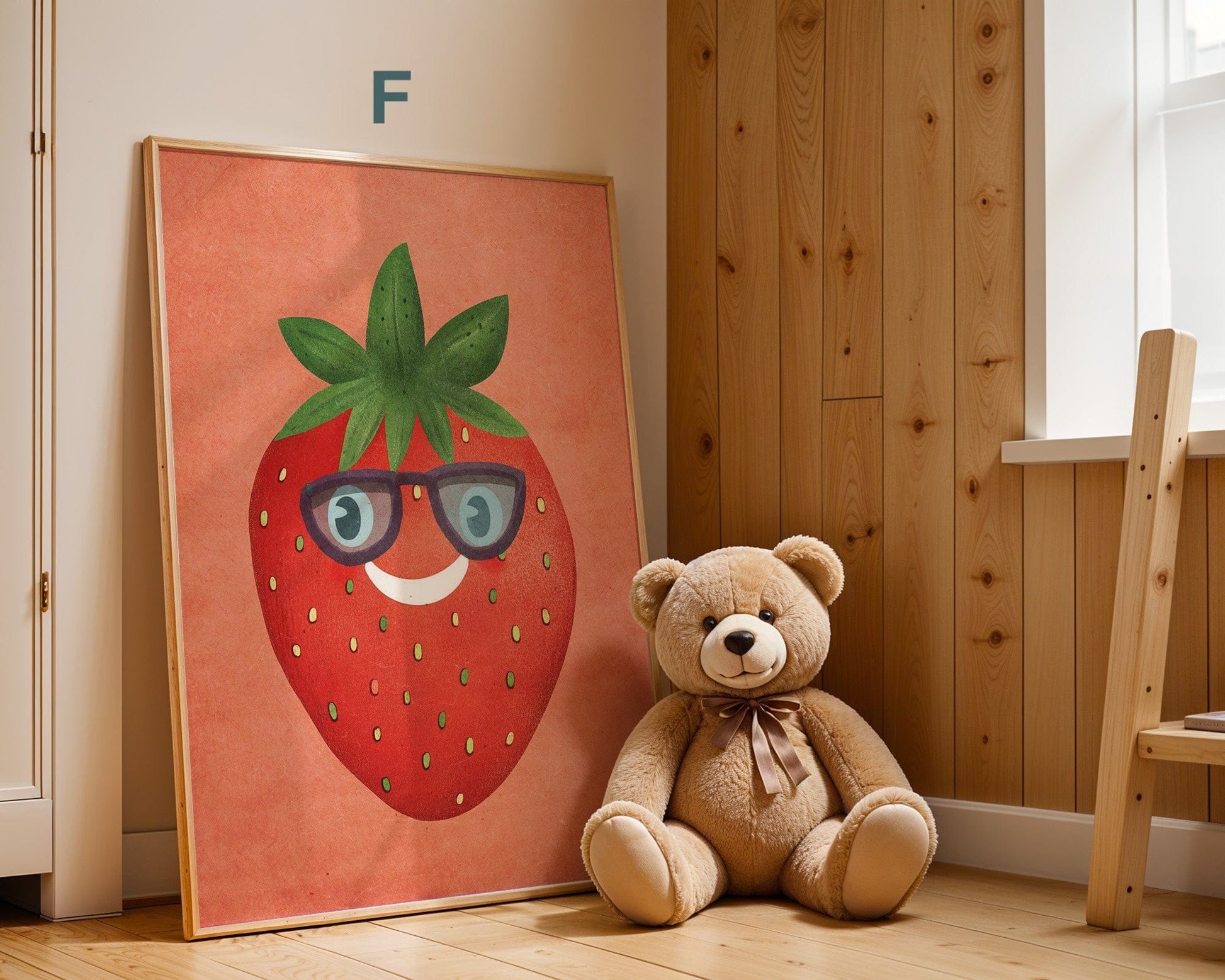 Poster Kinderzimmer Apfel · Erdbeere · Ananas · Tukan · Geschenkidee für Kinder · Rot & Blau · Obst & Dschungel · Deko Print ohne Rahmen - justgoodmood