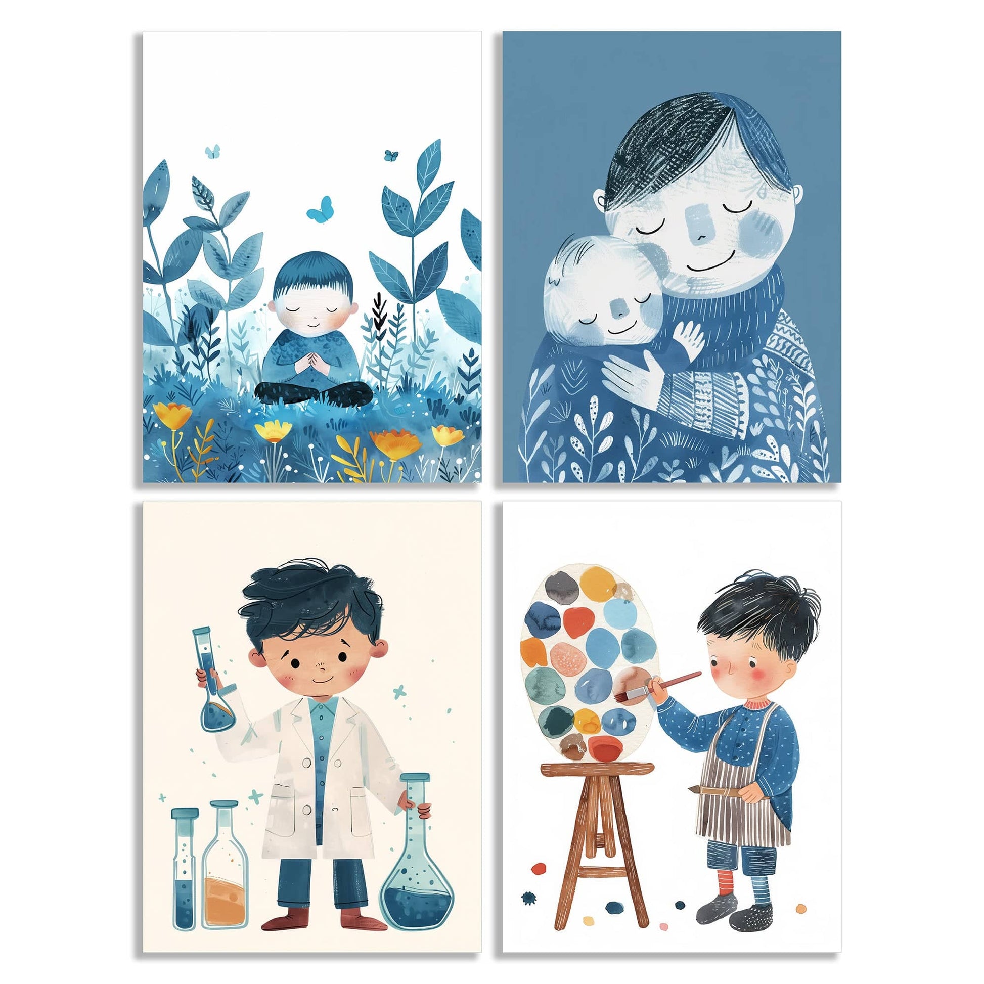 Poster Kinderzimmer Aquarell · Junge Wissenschaftler · Mädchen Künstlerin · Mutter umarmt Kind Kunst Bilder · Wand Deko · ohne Rahmen - justgoodmood