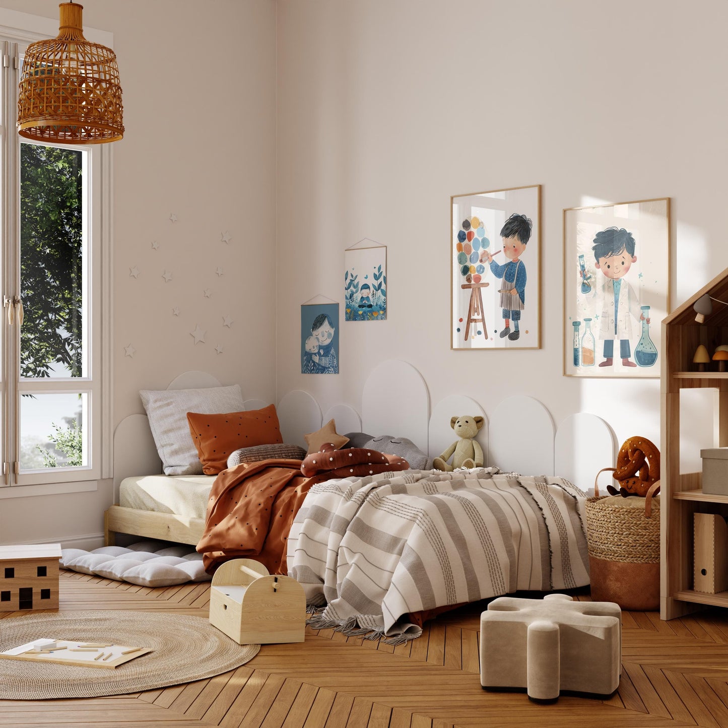 Poster Kinderzimmer Aquarell · Junge Wissenschaftler · Mädchen Künstlerin · Mutter umarmt Kind Kunst Bilder · Wand Deko · ohne Rahmen - justgoodmood