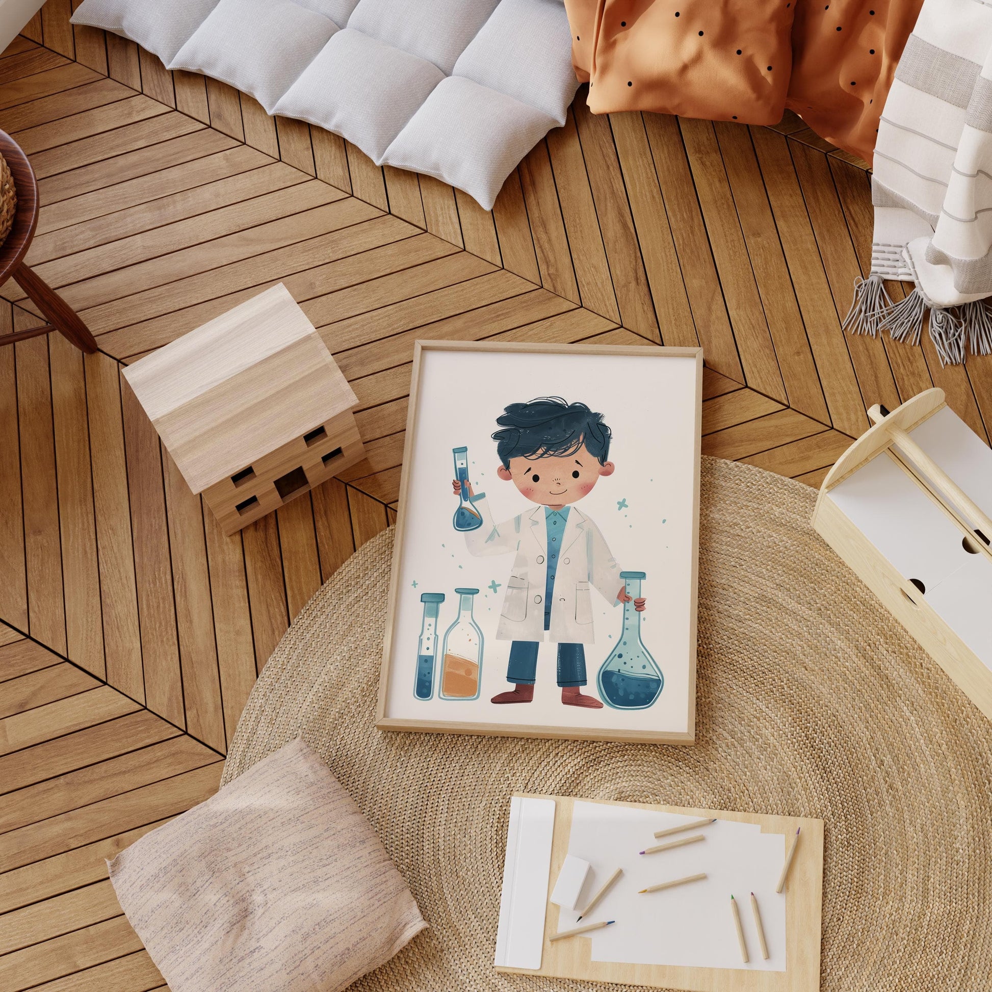 Poster Kinderzimmer Aquarell · Junge Wissenschaftler · Mädchen Künstlerin · Mutter umarmt Kind Kunst Bilder · Wand Deko · ohne Rahmen - justgoodmood