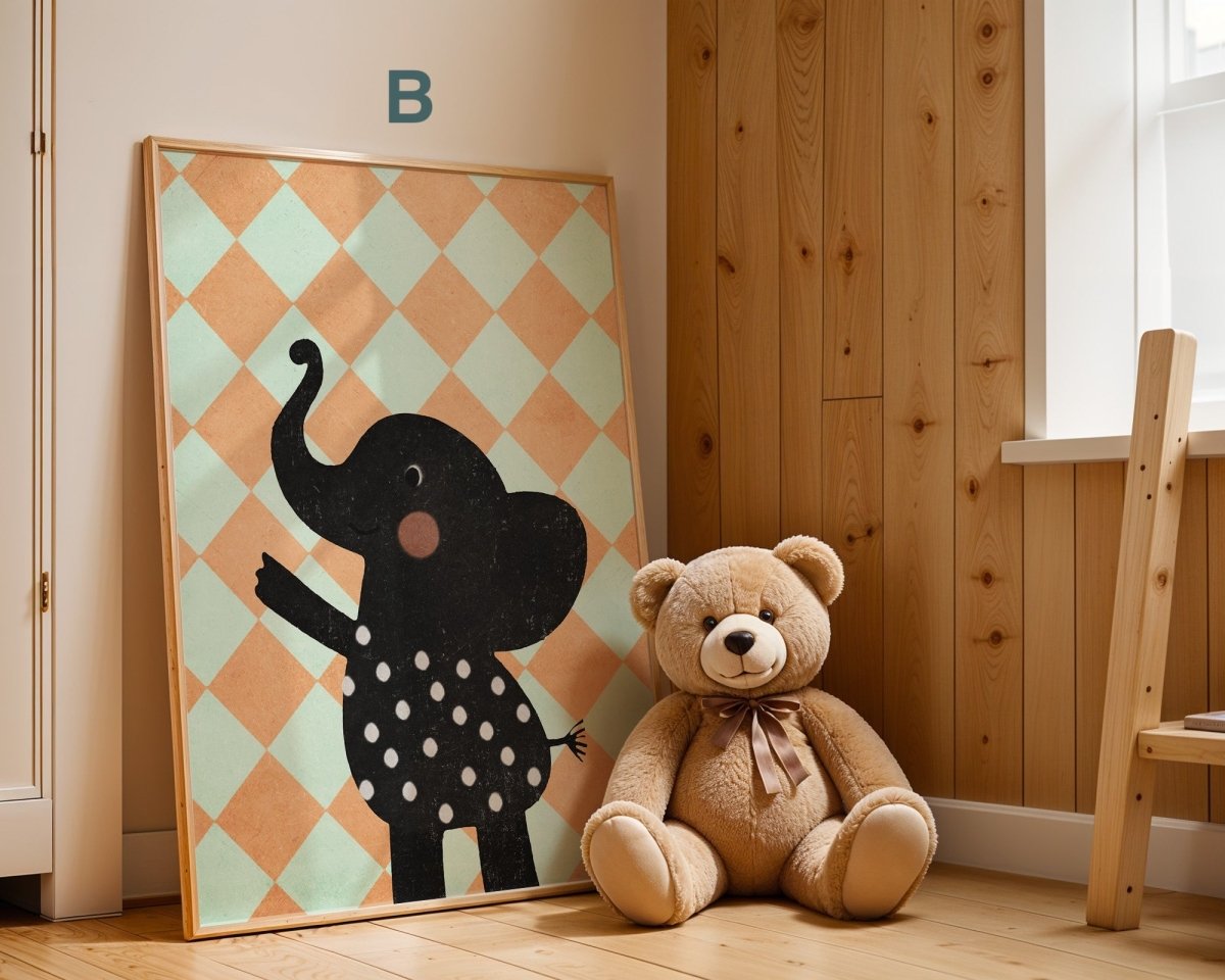Poster Kinderzimmer Bär · Elefant · Fuchs · Katze · Geschenkidee für Kinder · Grün & Gelb · Waldtiere & Safari · Deko Print ohne Rahmen - justgoodmood