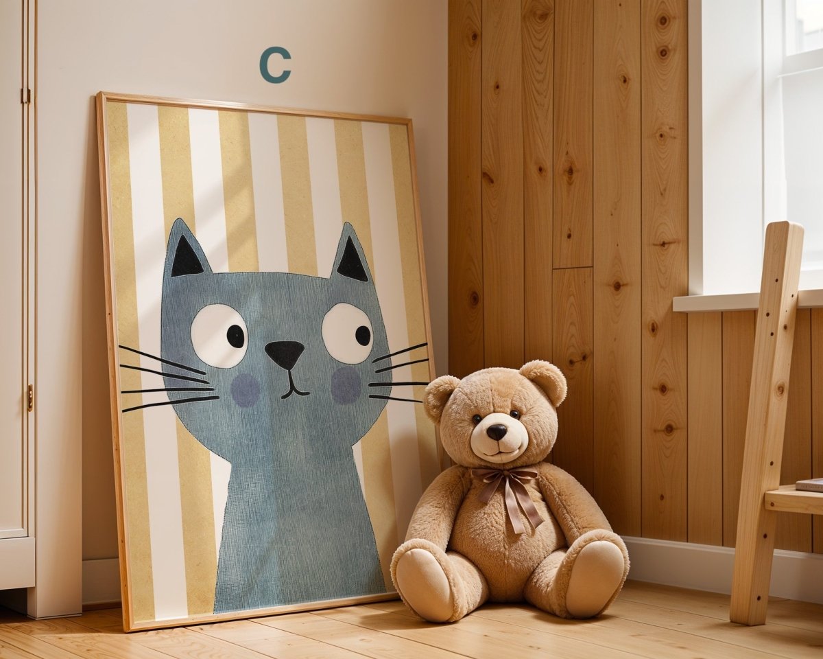Poster Kinderzimmer Bär · Elefant · Fuchs · Katze · Geschenkidee für Kinder · Grün & Gelb · Waldtiere & Safari · Deko Print ohne Rahmen - justgoodmood