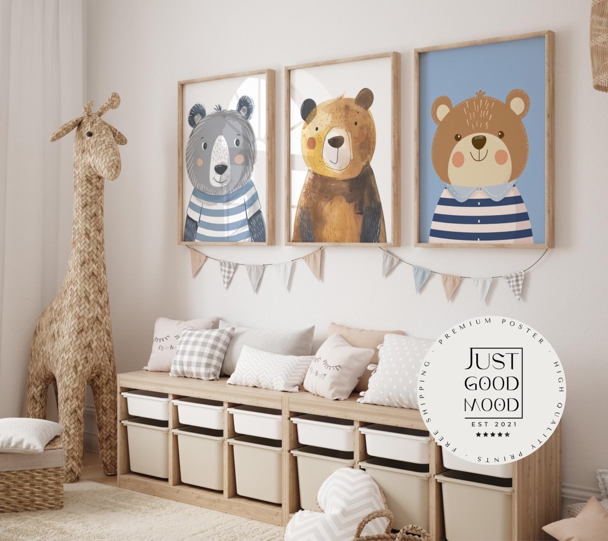 Poster Kinderzimmer Bär Wald Dschungel Aquarell Löwe Elefant · Kinderzimmer Bilder · Wand Deko · Kunst Druck · Deko Print · ohne Rahmen - justgoodmood