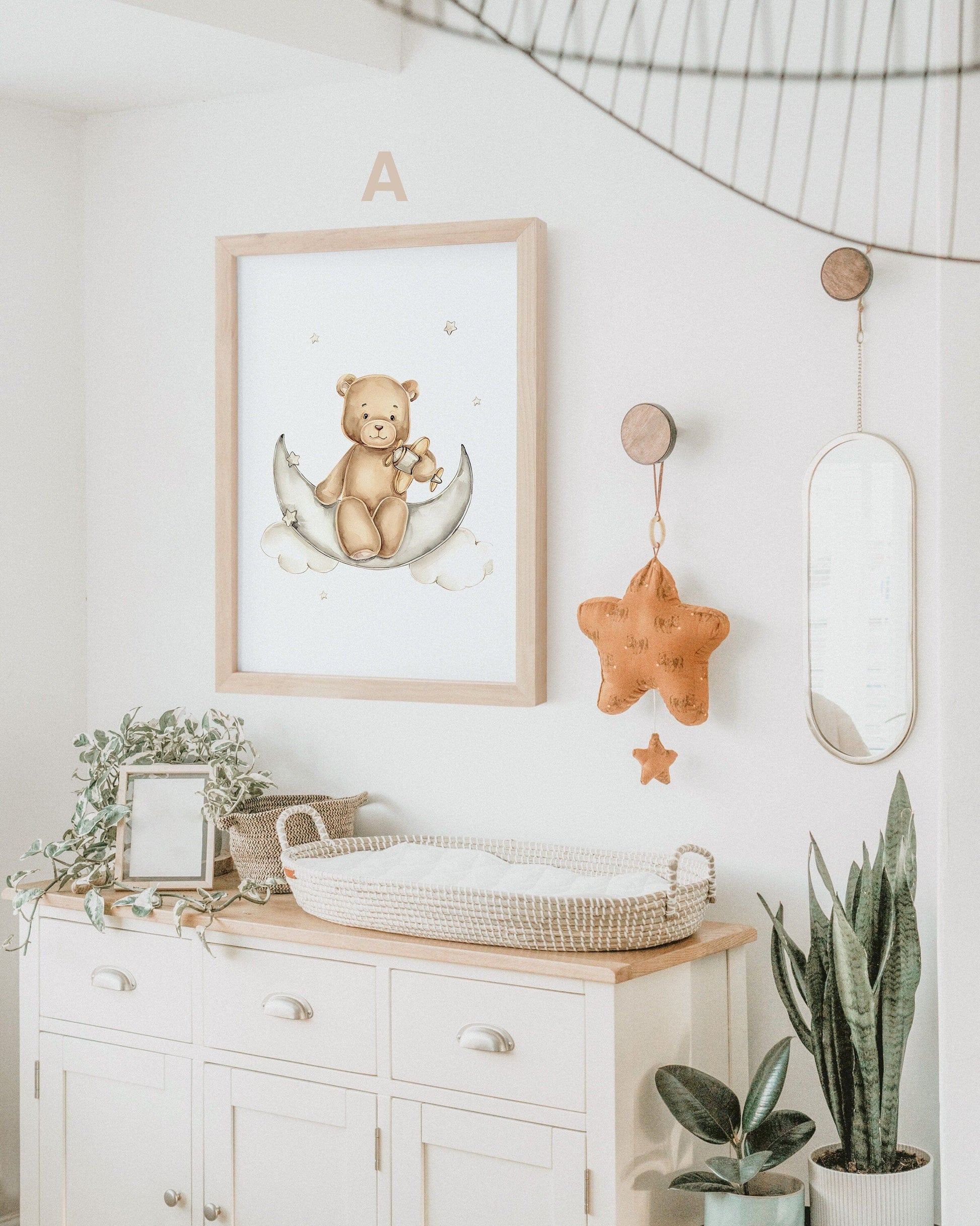 Poster Kinderzimmer Bilder · Geschenkidee für Kinder · Teddy Bären Flugzeug Pilot Mond Wolken· Deko Print ohne Rahmen - justgoodmood