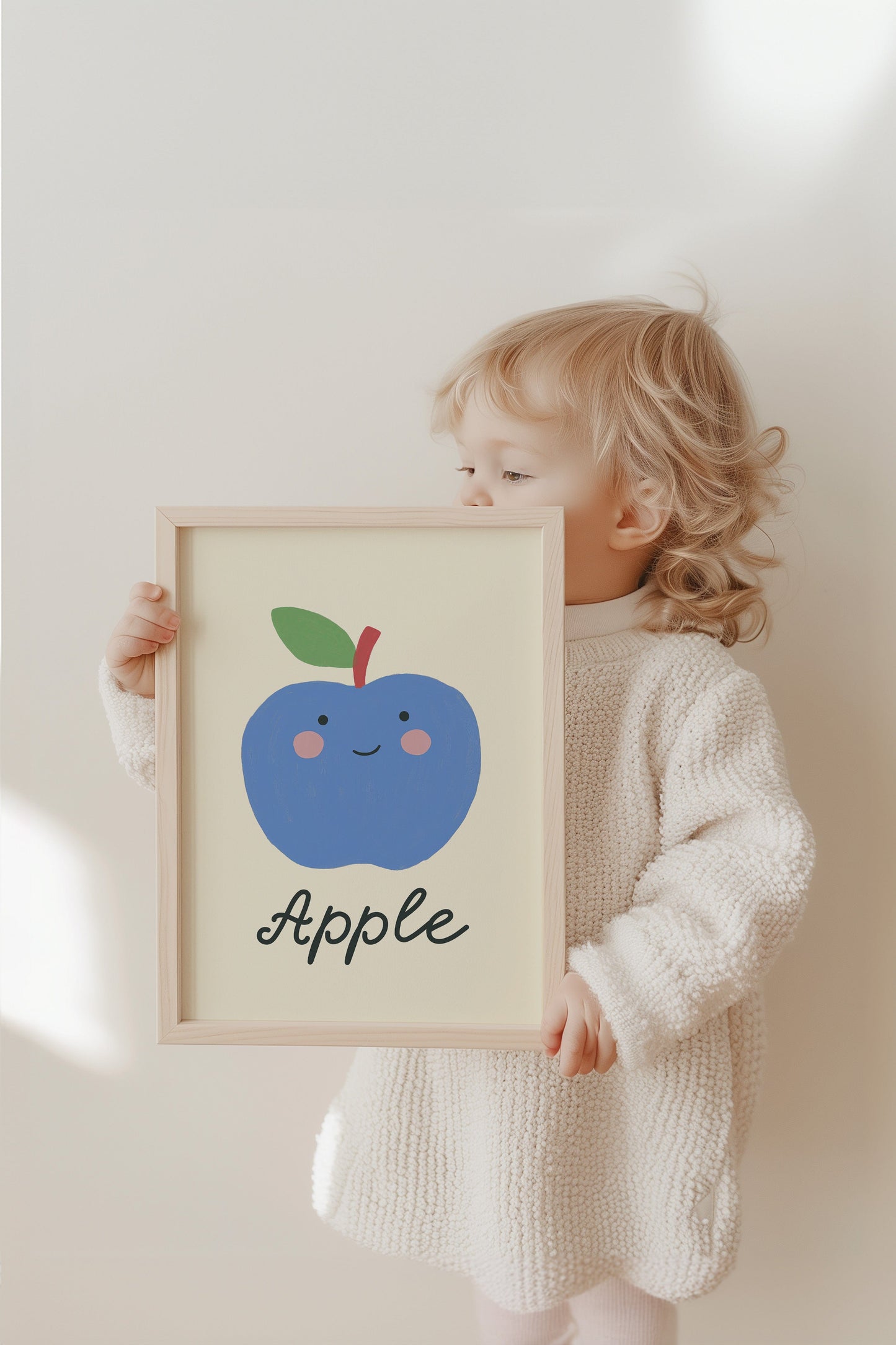 Poster Kinderzimmer · Blauer Apfel · Obst mit Gesicht · Lernposter Englisch · Geschenkidee für Kinder · Süß & Lustig · Deko Print ohne Rahmen - justgoodmood