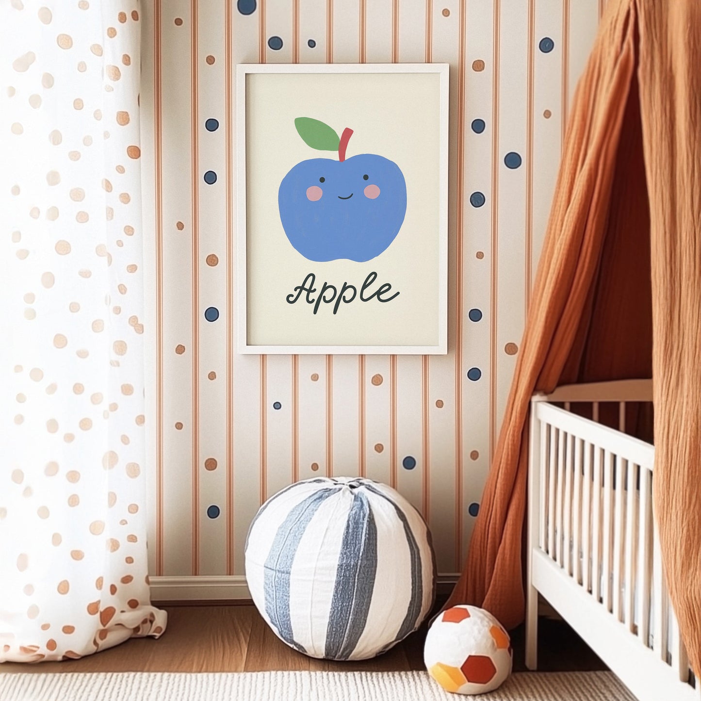 Poster Kinderzimmer · Blauer Apfel · Obst mit Gesicht · Lernposter Englisch · Geschenkidee für Kinder · Süß & Lustig · Deko Print ohne Rahmen - justgoodmood