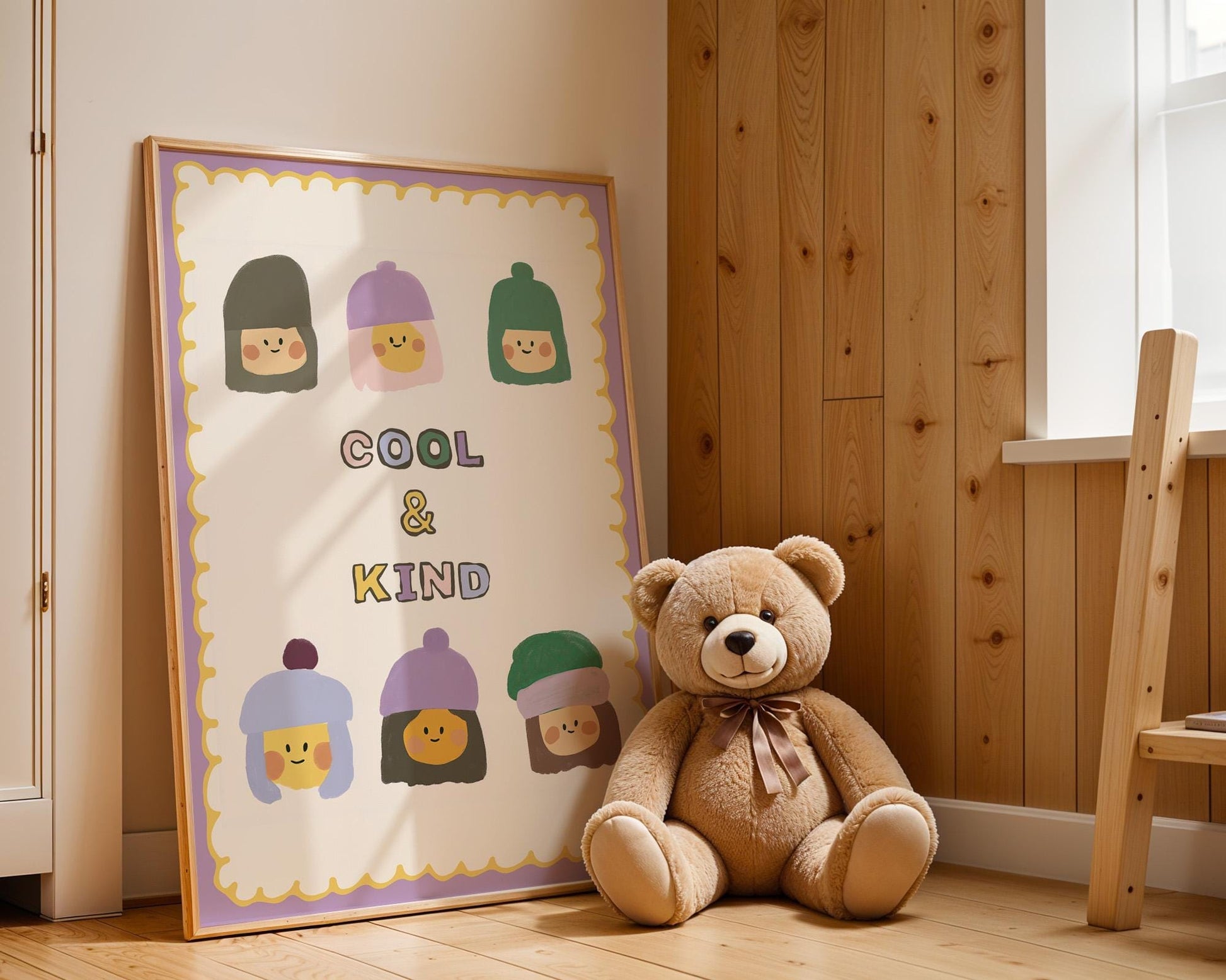 Poster Kinderzimmer · Cool Kind Spruch mit Mützen Figuren · Winterliche Wanddeko für Kinder · Liebevoll & modern · Dekoprint ohne Rahmen - justgoodmood
