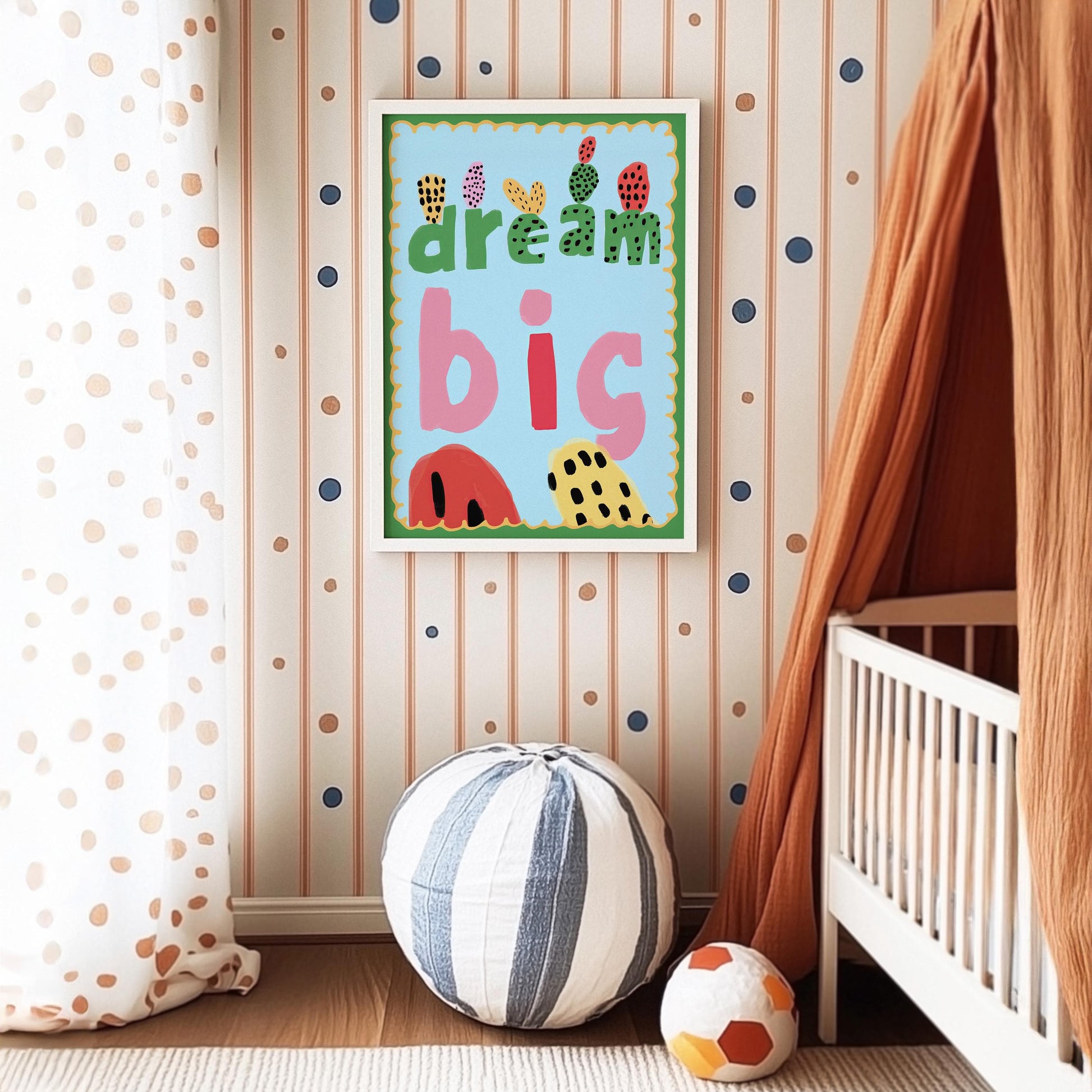 Poster Kinderzimmer · Dream Big Spruchposter · Motivierende Wanddeko in bunten Farben · Mut & Fantasie fürs Kinderzimmer · Ohne Rahmen - justgoodmood