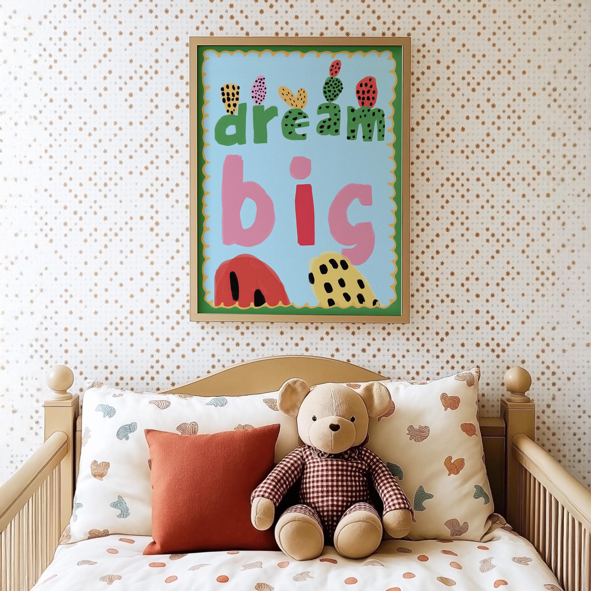 Poster Kinderzimmer · Dream Big Spruchposter · Motivierende Wanddeko in bunten Farben · Mut & Fantasie fürs Kinderzimmer · Ohne Rahmen - justgoodmood