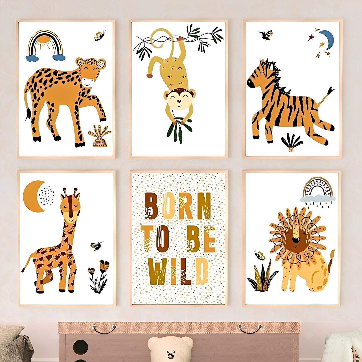 Poster Kinderzimmer Dschungel Born to be wild · Kinderzimmer Bilder · Wand Deko · Kunst Druck · Deko Print · ohne Rahmen
