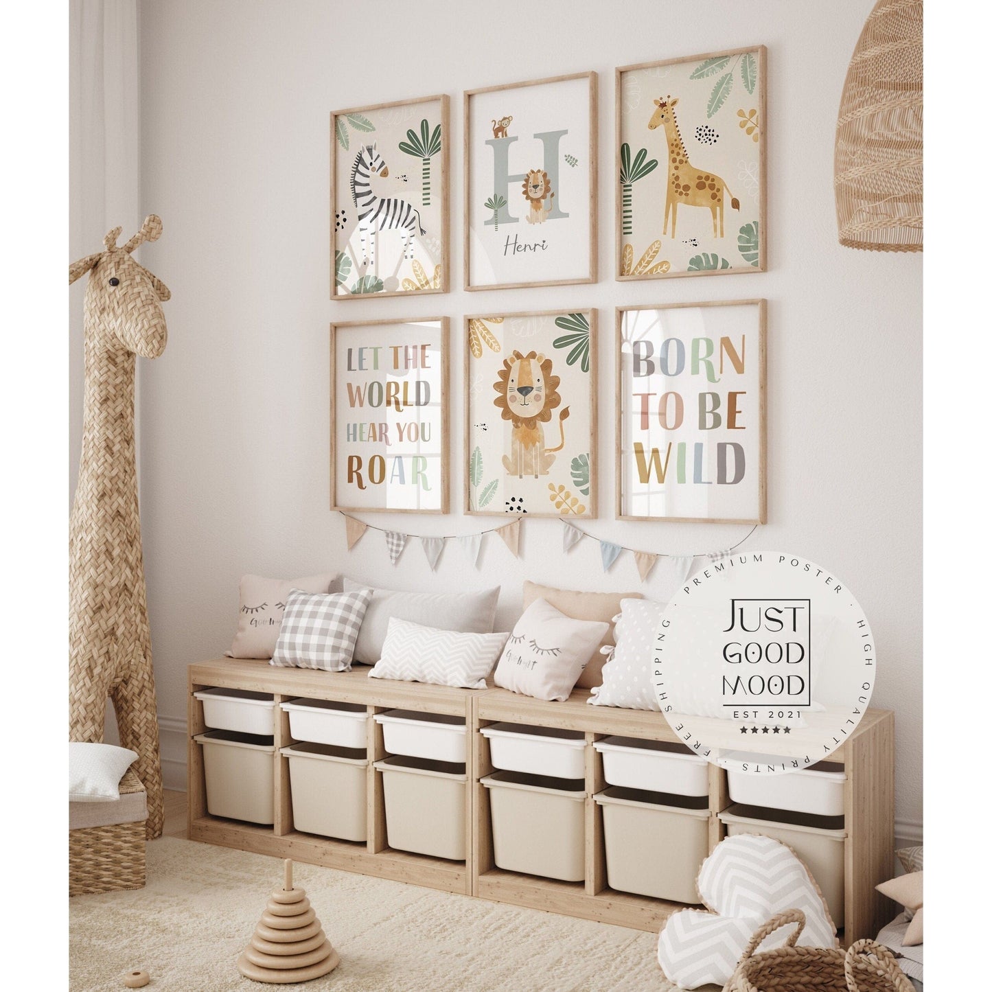 Poster Kinderzimmer Dschungel Tiere · Name Personalisiert · Kinderzimmer Bilder · Wand Deko · Kunst Druck · Deko Print · ohne Rahmen - justgoodmood
