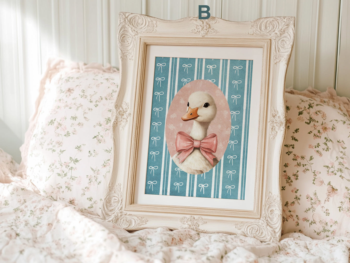 Poster Kinderzimmer Gänse mit Schleife · Geschenkidee für Kinder · Rosa & Blau · Bauernhof Deko Print ohne Rahmen - justgoodmood