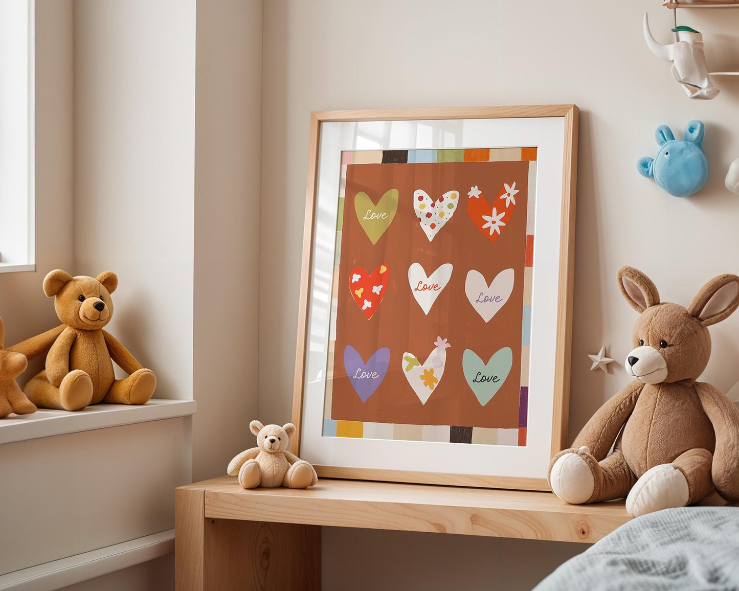 Poster Kinderzimmer Herzen · Love Design mit Blumen & Mustern · Warme Farben · Liebevolle Wanddeko · Deko Print ohne Rahmen - justgoodmood