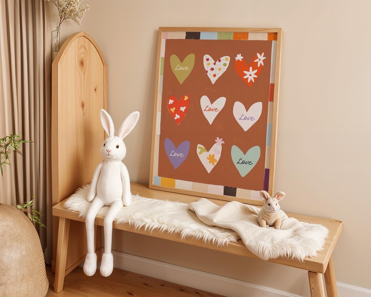Poster Kinderzimmer Herzen · Love Design mit Blumen & Mustern · Warme Farben · Liebevolle Wanddeko · Deko Print ohne Rahmen - justgoodmood