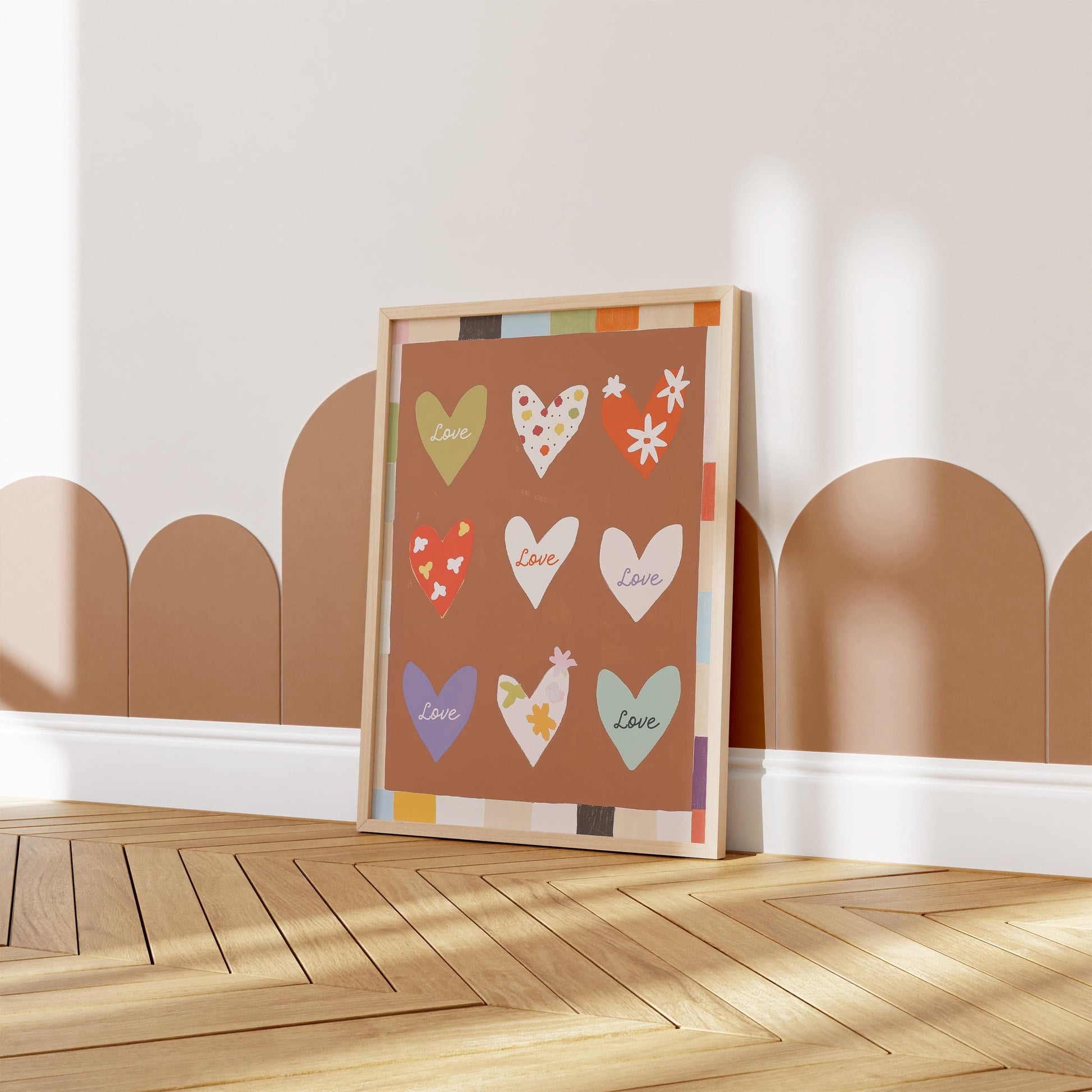 Poster Kinderzimmer Herzen · Love Design mit Blumen & Mustern · Warme Farben · Liebevolle Wanddeko · Deko Print ohne Rahmen - justgoodmood