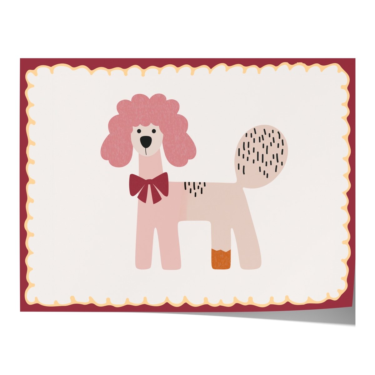 Poster Kinderzimmer Hund · Rosa Pudel mit Schleife · Verspieltes Tierposter im Retro Look · Liebevolle Deko für Kinder · Print ohne Rahmen - justgoodmood