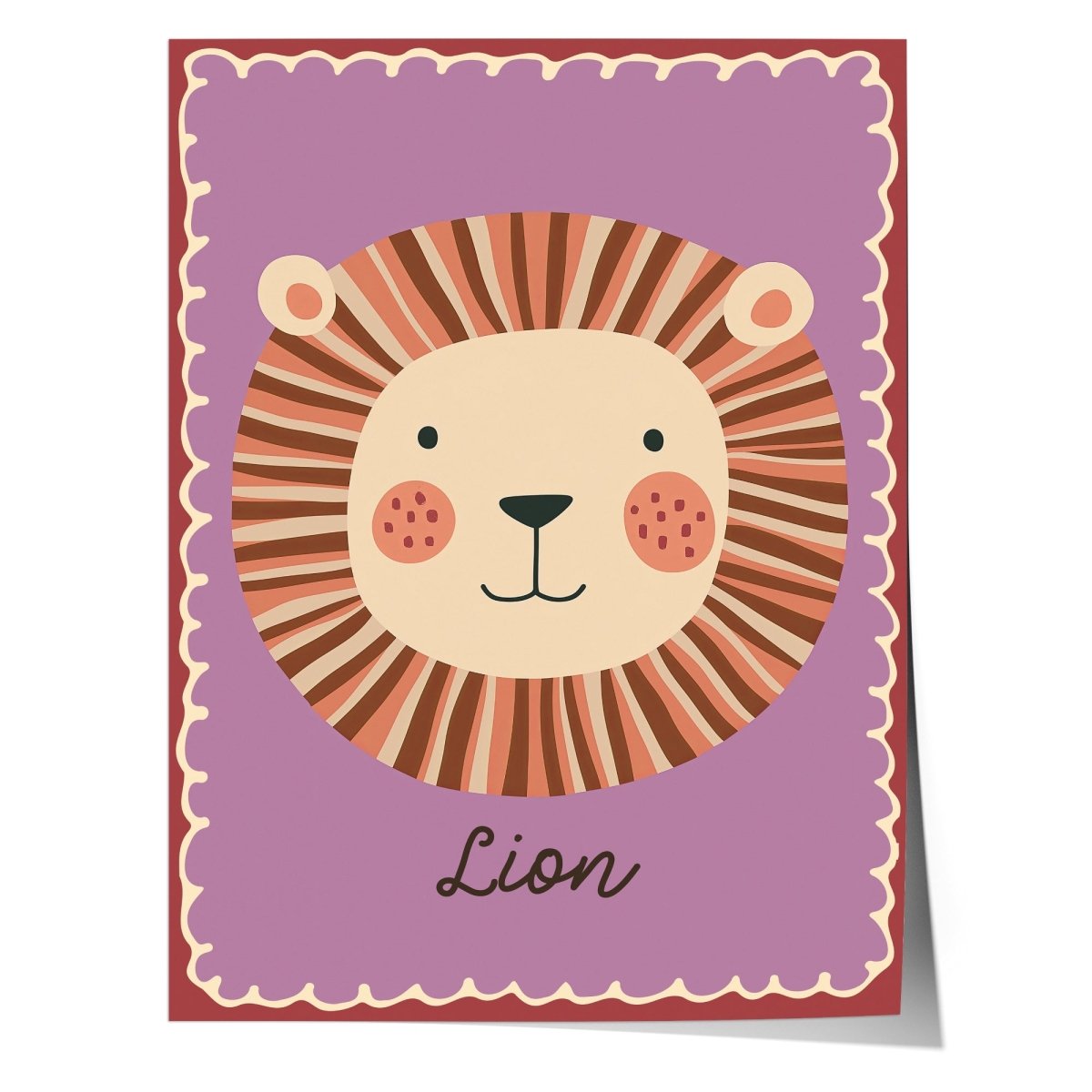 Poster Kinderzimmer Löwe · Niedliches Tiermotiv · Lion Illustration auf Lila Hintergrund · Dschungel Deko für Kinder · Dekoprint ohne Rahmen - justgoodmood