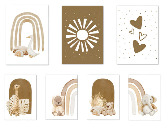 Poster Kinderzimmer Regenbogen Bär Elefant Sonne Boho · Kinderzimmer Bilder · Wand Deko · Kunst Druck · Deko Print · ohne Rahmen