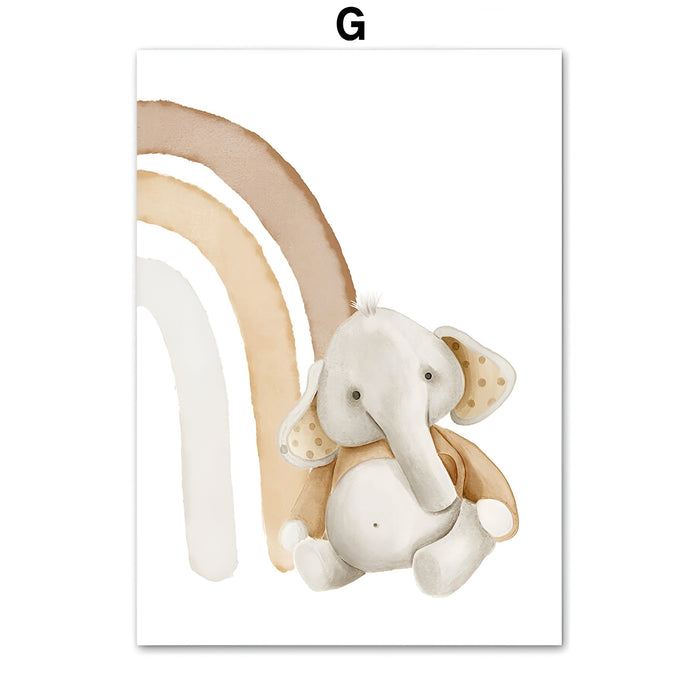Kinderzimmer Poster Regenbogen Bär Elefant Boho