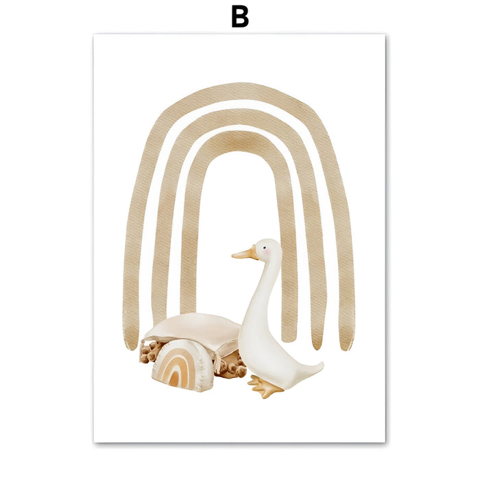 Kinderzimmer Poster Regenbogen Bär Elefant Boho