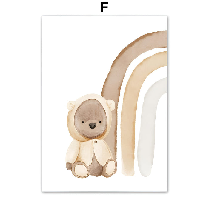 Kinderzimmer Poster Regenbogen Bär Elefant Boho