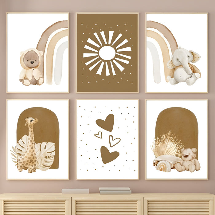 Kinderzimmer Poster Regenbogen Bär Elefant Boho