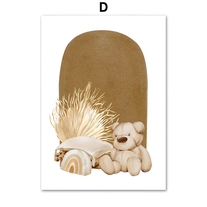 Kinderzimmer Poster Regenbogen Bär Elefant Boho