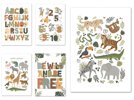 Poster Kinderzimmer Tier Dschungel Alphabet · Name Personalisiert · Kinderzimmer Bilder · Wand Deko · Kunst Druck · Deko Print · ohne Rahmen