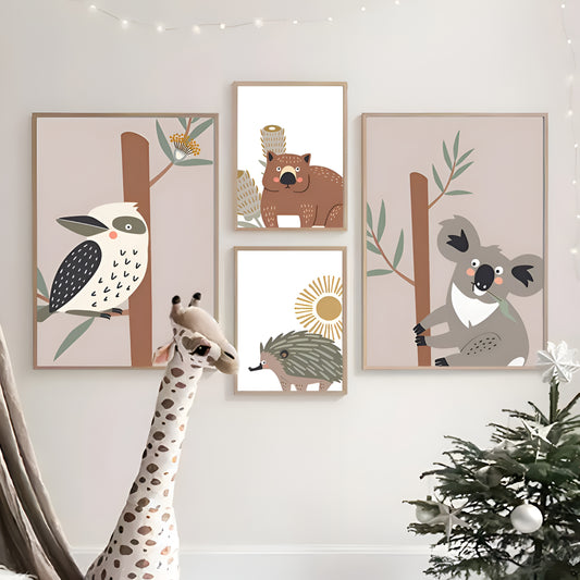 Poster Kinderzimmer Tiere Australien Kangaroo Koala Bär · Kinderzimmer Bilder · Wand Deko · Kunst Druck · Deko Print · ohne Rahmen
